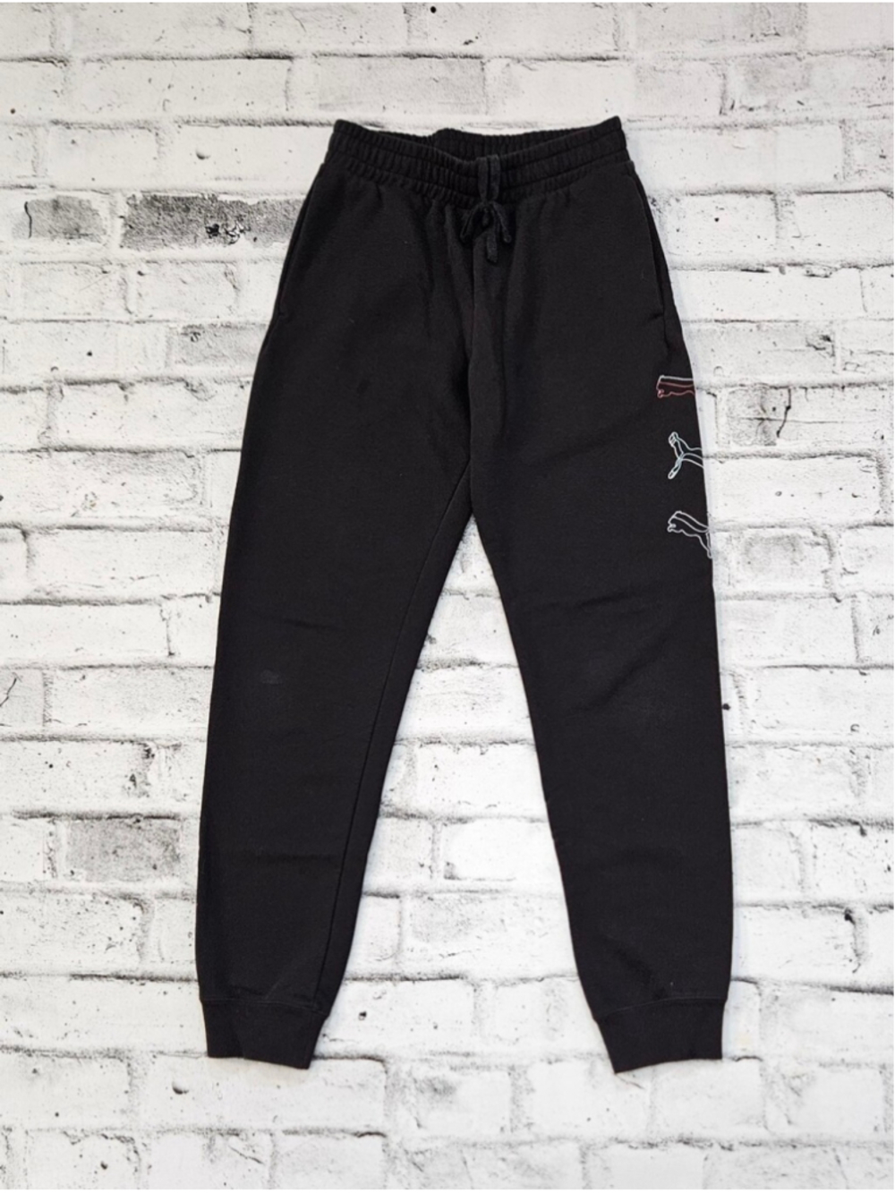 Puma Womens Jogger Sweatpants Small Black Multicolor Logo Athletic